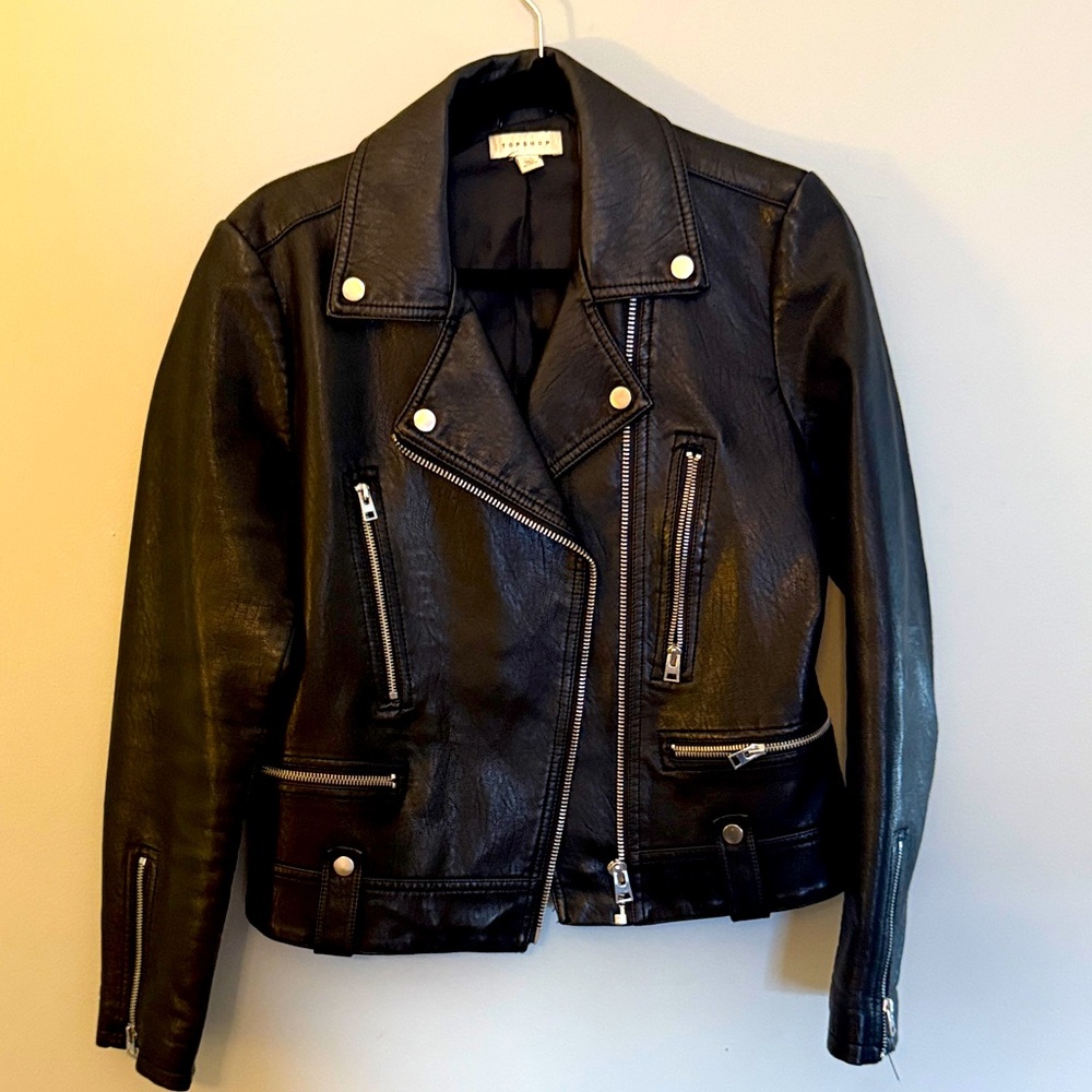 Topshop Black FAUX Leather Moto Jacket